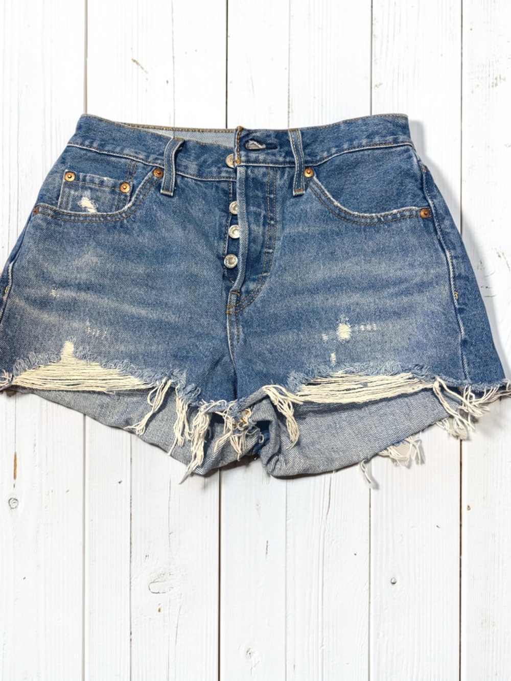 Signature by Levi Strauss Distressed Blue Denim Cutoff Shorts